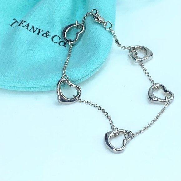 Elsa Peretti® Open Heart Bracelet Tiffany sterling bracelet  7.5" JR9158 - Picture 1 of 7